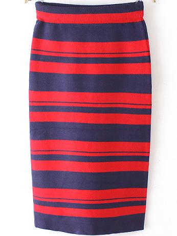 Romwe Striped Knit Navy Skirt