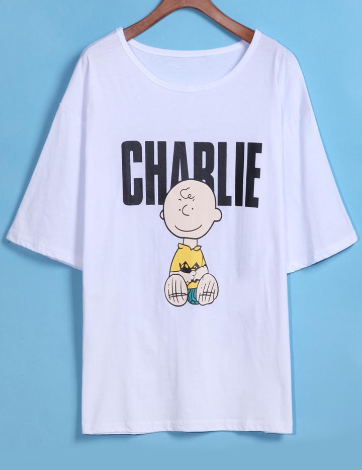 Romwe Cartoon Letter Print T-shirt