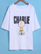 Romwe Cartoon Letter Print T-shirt