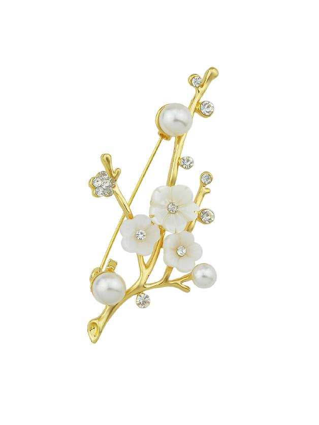 Romwe Gold Natural Shell Flower Brooch