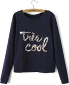 Romwe Sequined Letters Kint Crop Sweater