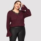 Romwe Plus Contrast Lace V-neck Sweater