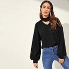 Romwe Choker Neck Bishop Sleeve Pullover