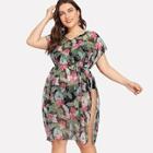 Romwe Plus Palm Print Cover Up