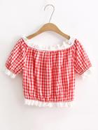 Romwe Contrast Lace Plaid Crop Top