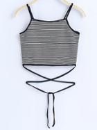 Romwe Black And White Striped Tie Detail Cami Top