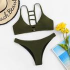 Romwe Ladder Cut-out Back Top With High-leg Bikini Set