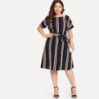 Romwe Plus Colorblock Striped Dress