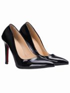 Romwe Black High Heel Point Toe Pu Pumps