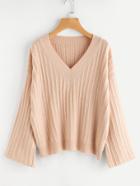 Romwe Mixed Knit Fluted Sleeve Jumper