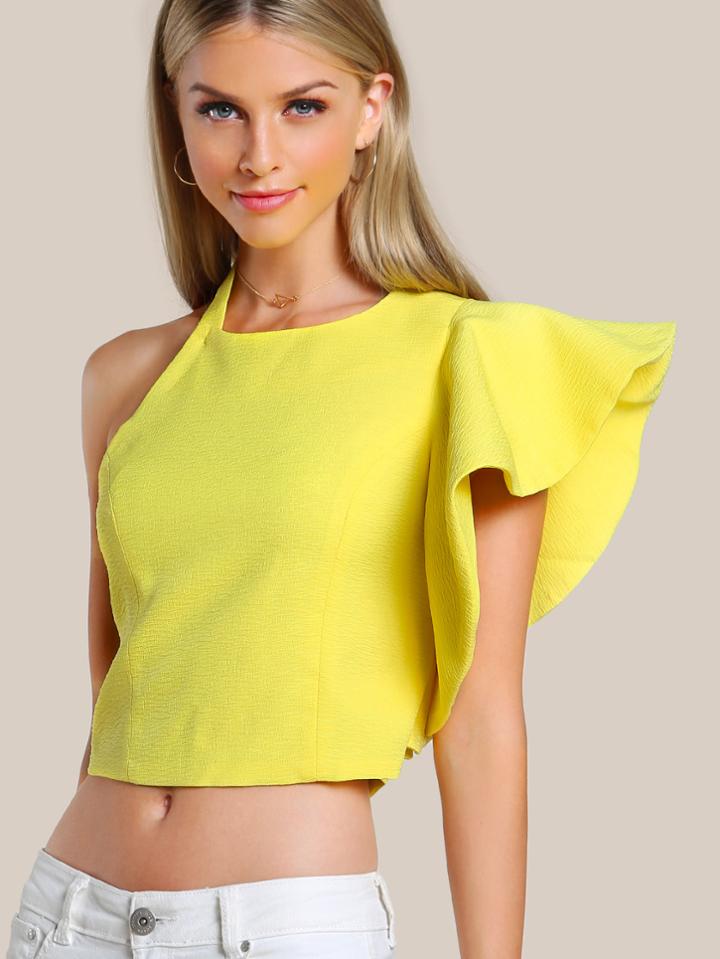 Romwe Flounced One Shoulder Tailored Top