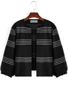Romwe Women Striped Loose Black Coat