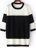 Romwe Color-block Long Sleeve Hollow Sweater