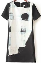 Romwe Black White Short Sleeve Print Dress