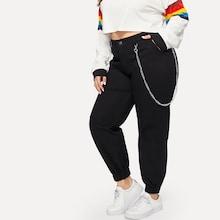 Romwe Plus Chain Decoration Elastic Feet Jeans