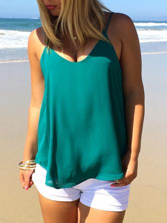 Romwe Blue Spaghetti Strap Chiffon Cami Top