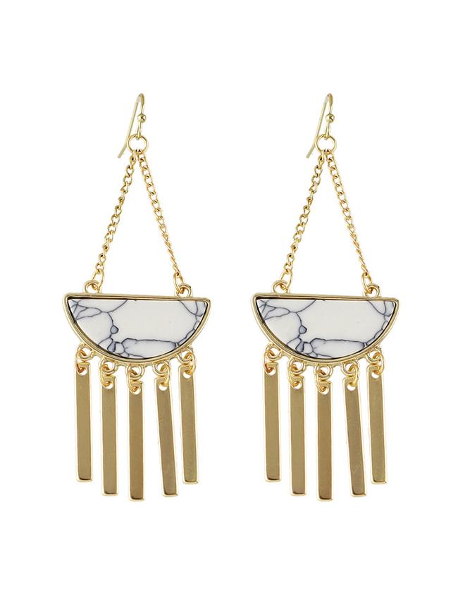 Romwe White Tassel Turquoise Long Earrings