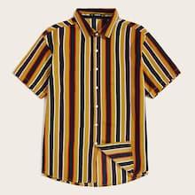 Romwe Guys Striped Collared Shirt