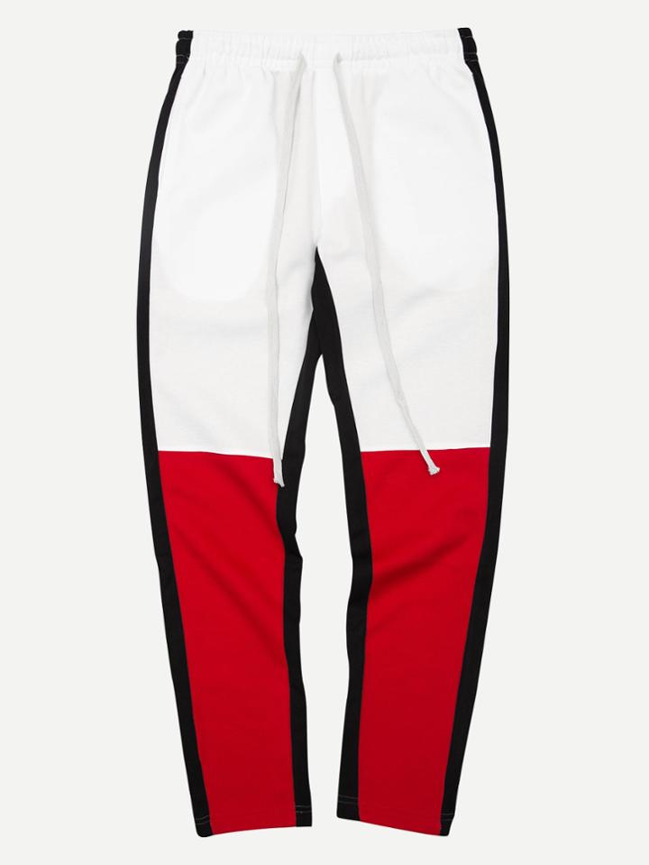 Romwe Contrast Panel Tape Detail Drawstring Pants