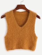 Romwe Khaki V Neck Crop Sweater Vest