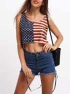 Romwe Red Blue Striped Stars Print Tank Top
