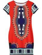 Romwe Red Geometric Print Short Dress