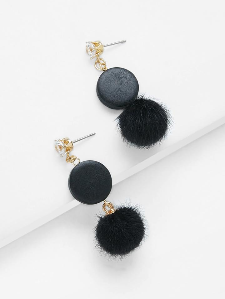 Romwe Rhinestone Top Pom Pom Decorated Drop Earrings