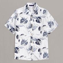 Romwe Guys Allover Leaf Print Curved Hem Shirt