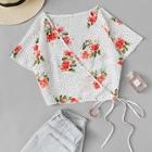 Romwe Knot Side Wrap Floral Top
