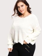 Romwe Scalloped Raw Cut Hem Jumper