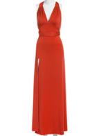 Romwe Halter Cross Back Backless Maxi Red Dress