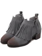 Romwe Grey Brush Pointed Toe Tassel Boots