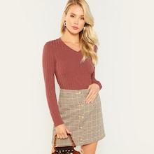 Romwe Ribbed Knit V-neck Tee