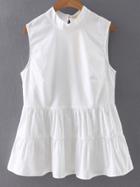 Romwe White Mock Neck Sleeveless Bottons Back Blouse