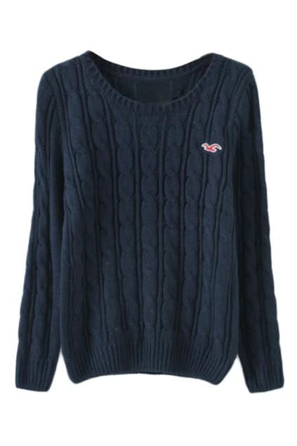 Romwe Twist Pattern Knitted Navy-blue Jumper
