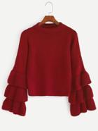 Romwe Red Layered Bell Sleeve Sweater