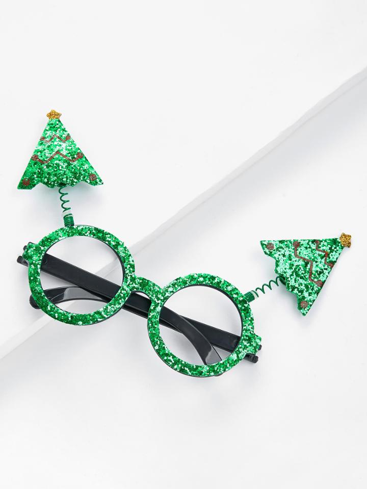 Romwe Christmas Tree Sequin Glasses Frame