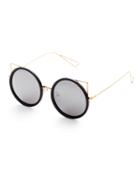 Romwe Black And Gold Frame Silver Lens Round Design Sunglasses