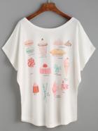 Romwe White Cake Print T-shirt