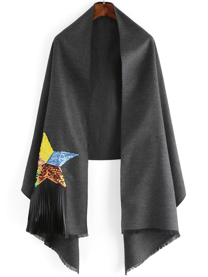 Romwe Star Pattern Sequined Fringe Scarf