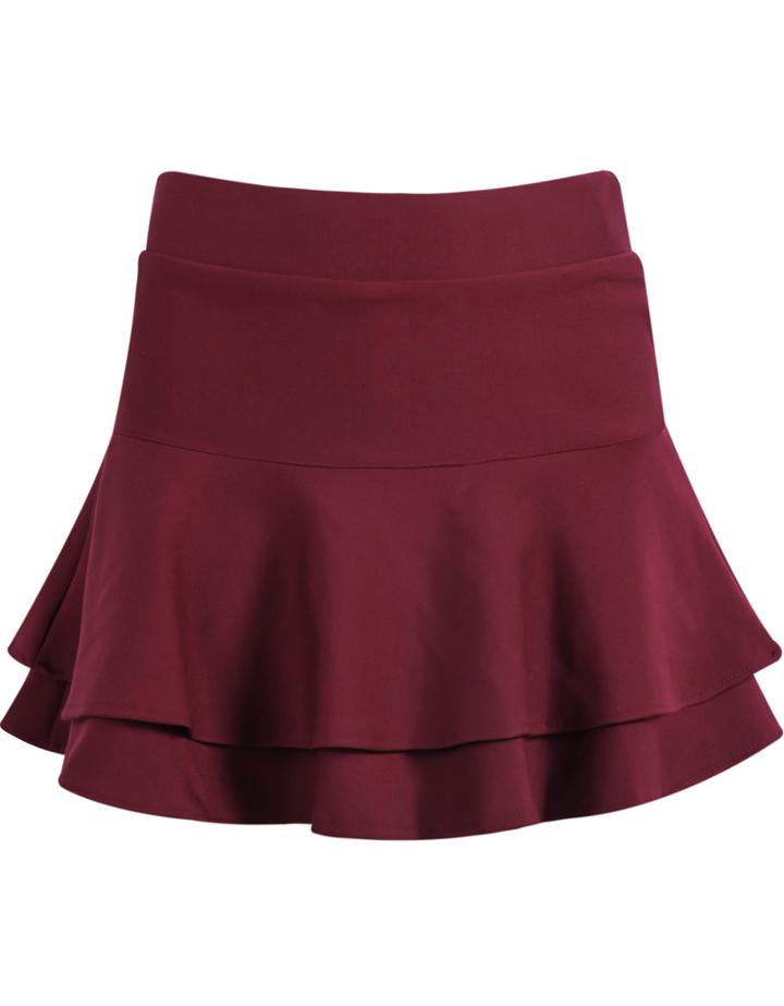 Romwe Red Double Layers Ruffle Skirt