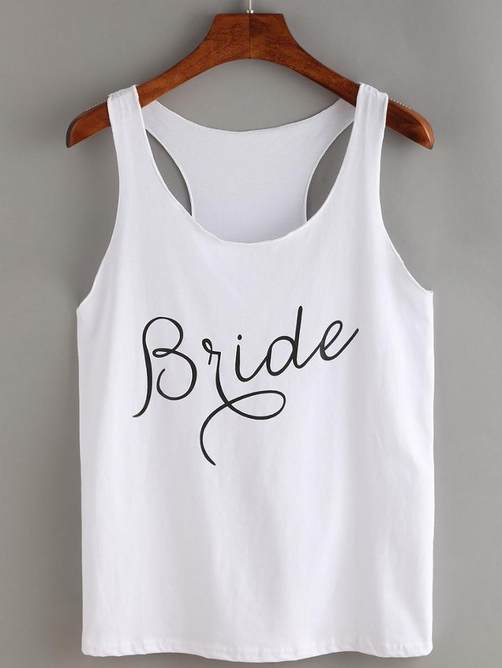 Romwe Letter Print Racerback Tank Top