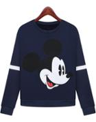 Romwe Mickey Print Crop Royal Blue Sweatshirt