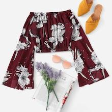 Romwe Off The Shoulder Flounce Sleeve Blouse
