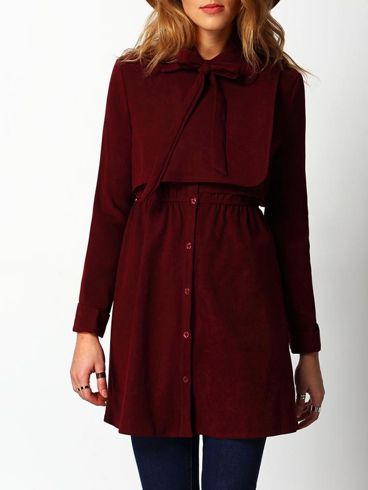 Romwe Tie Collar Single Breasted Capelet Coat