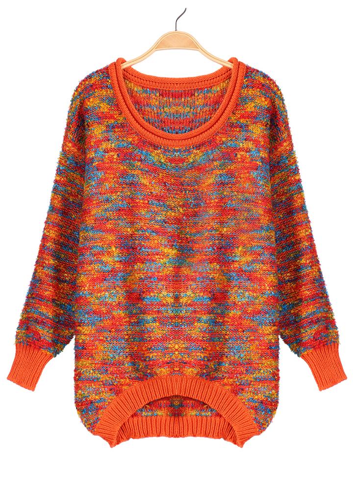 Romwe Dipped Hem Loose Orange Sweater