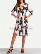 Romwe Multicolor Print Bottons Split Side Dress