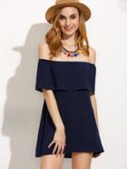 Romwe Navy Off The Shoulder Layered Dress