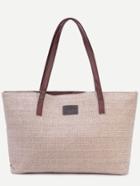 Romwe Light Khaki Zip Closure Linen Tote Bag
