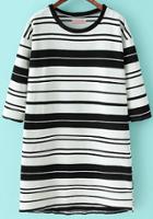 Romwe Round Neck Striped Loose Black Dress